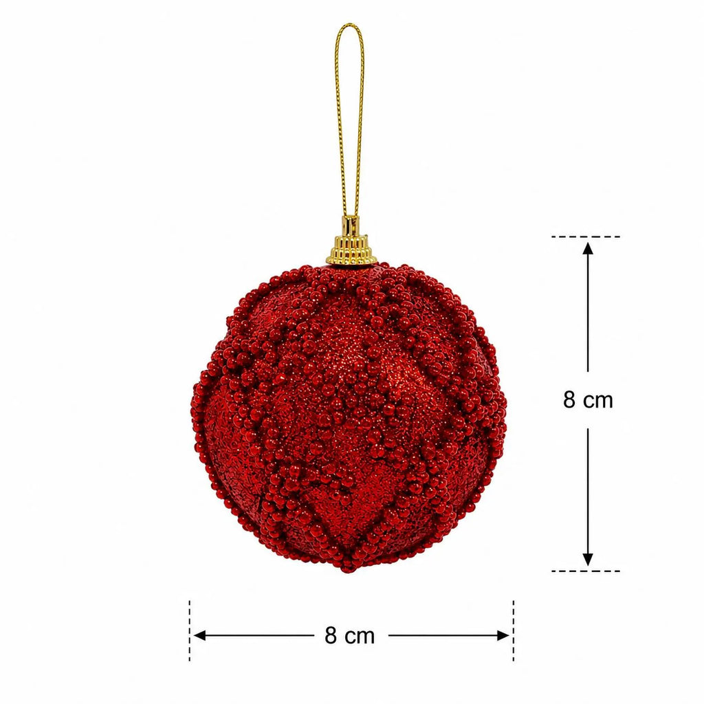 Kit Bolas de Natal Vermelho Rubi com Relevo 8cm