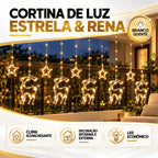 Cortina de Luz Estrela e Rena LED 3m - Decoração de Natal para Janela