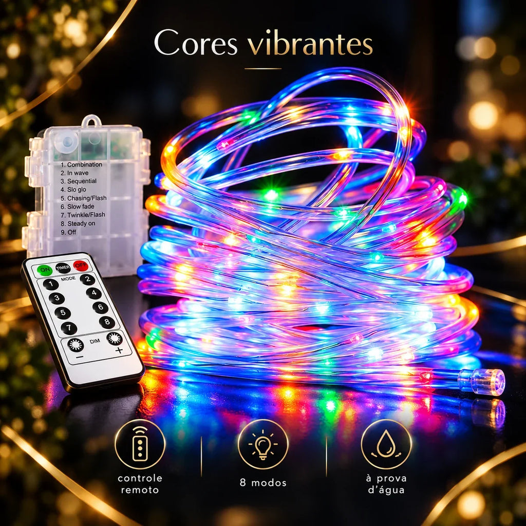 Luzes de Corda LED com Controle Remoto - A Pilha, 8 Modos