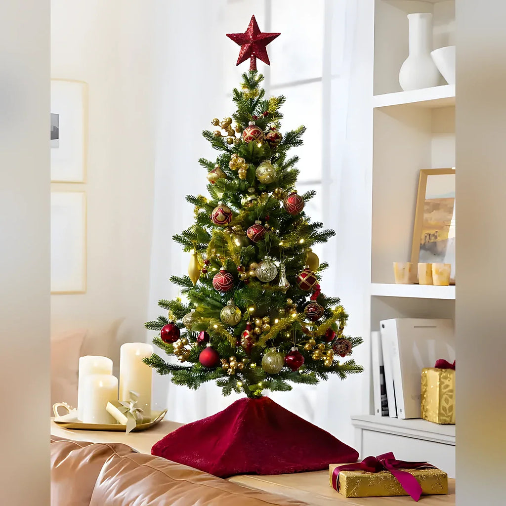 Mini Árvore de Natal 90 cm Encanto Imperial Vermelho e Dourado com Luzes LED