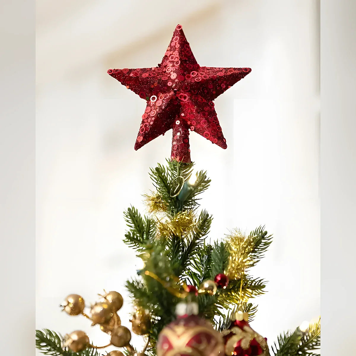 Mini Árvore de Natal 90 cm Encanto Imperial Vermelho e Dourado com Luzes LED