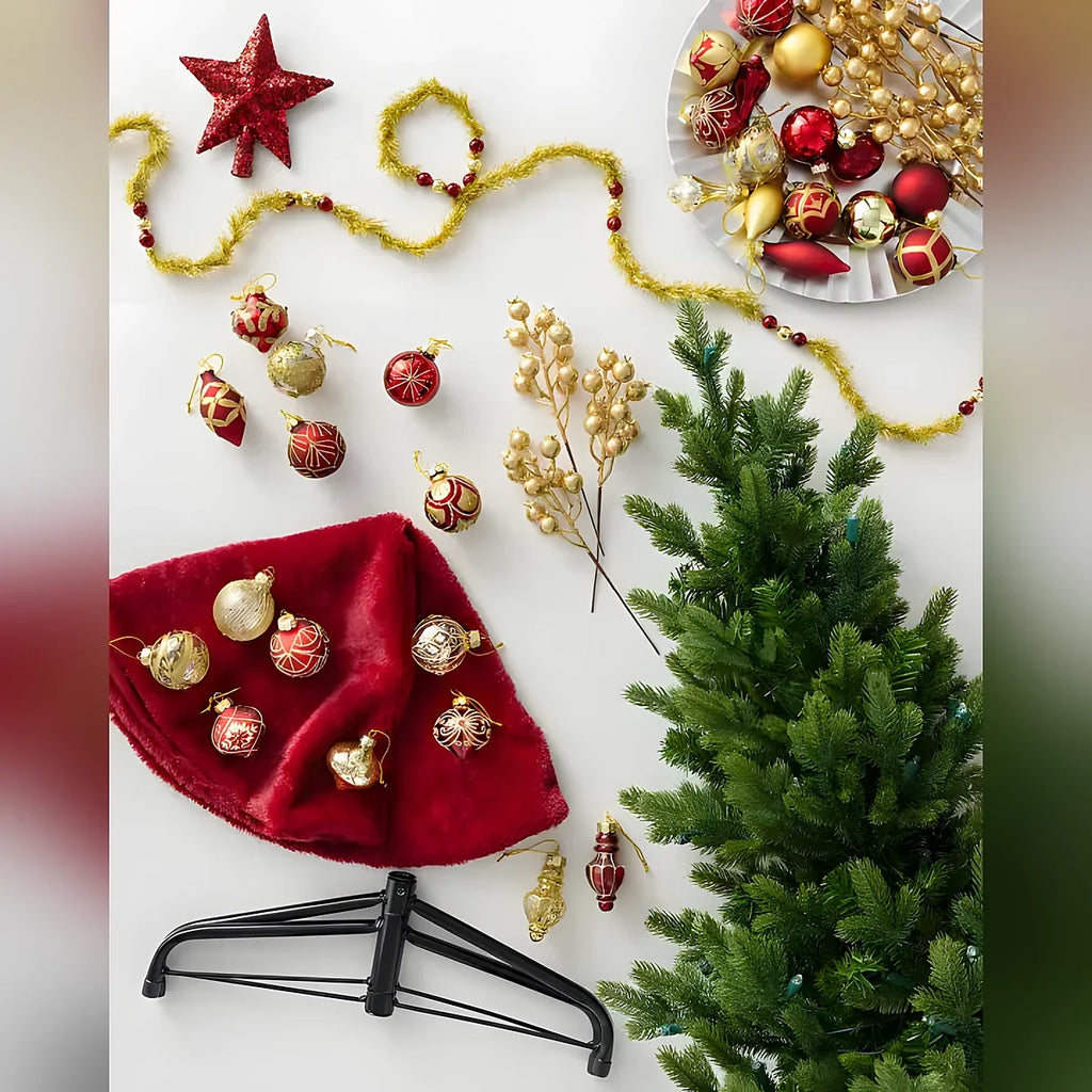 Mini Árvore de Natal 90 cm Encanto Imperial Vermelho e Dourado com Luzes LED