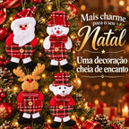 Kit 12 Enfeites Natalinos de Pelúcia - Papai Noel, Boneco de Neve, Urso e Alce