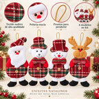 Kit 12 Enfeites Natalinos de Pelúcia - Papai Noel, Boneco de Neve, Urso e Alce