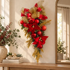 Pendente Natalino para Porta 80cm - Vermelho e Dourado