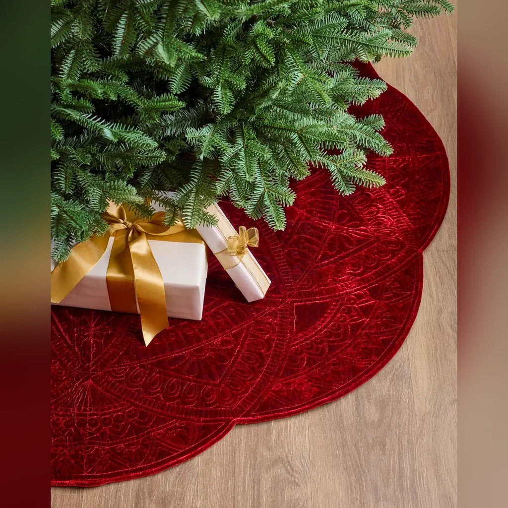 Saia para Árvore de Natal em Veludo Bordô com Relevo