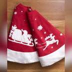 Saia para Árvore de Natal em Veludo Vermelho com Papai Noel e Renas