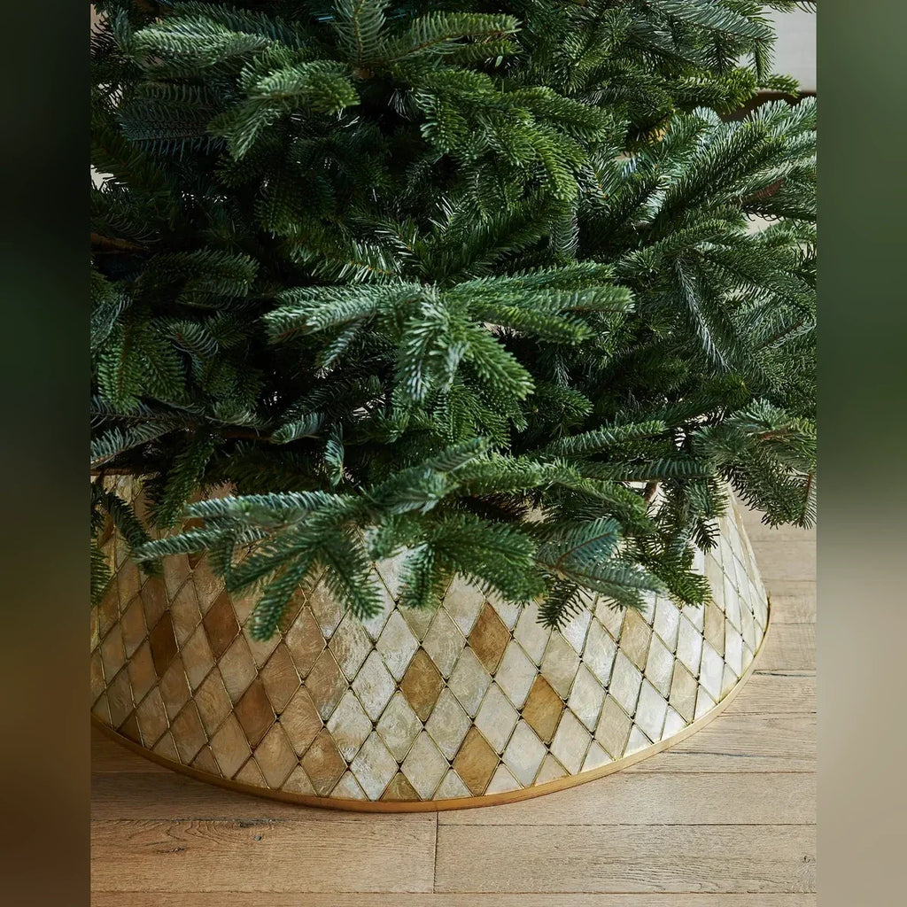 Saia Rígida para Árvore de Natal Mosaico Perolado com Losangos Dourados