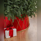 Saia Rígida para Árvore de Natal Tambor Vermelho com Detalhes Dourados