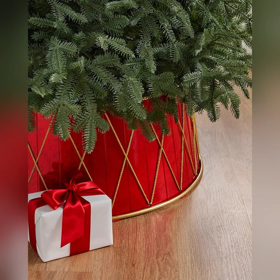 Saia Rígida para Árvore de Natal Tambor Vermelho com Detalhes Dourados