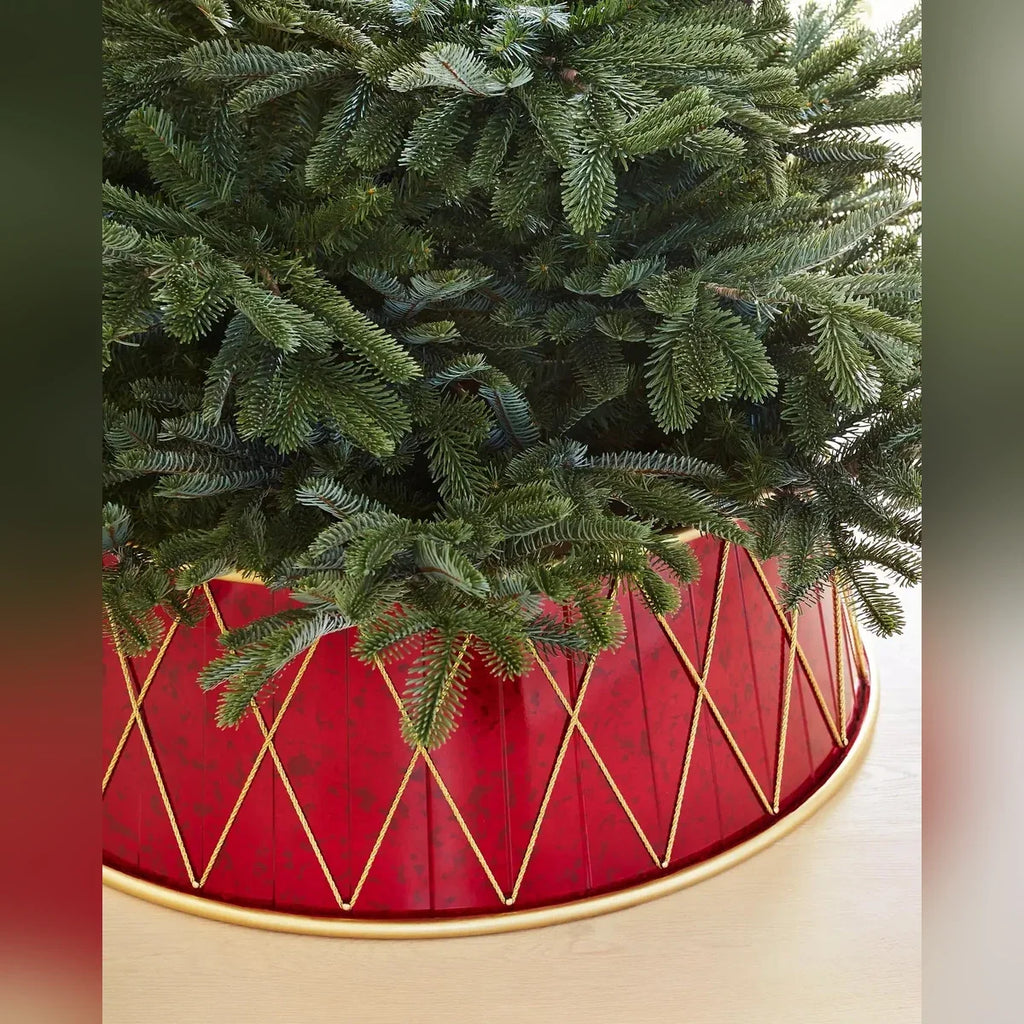 Saia Rígida para Árvore de Natal Tambor Vermelho com Detalhes Dourados