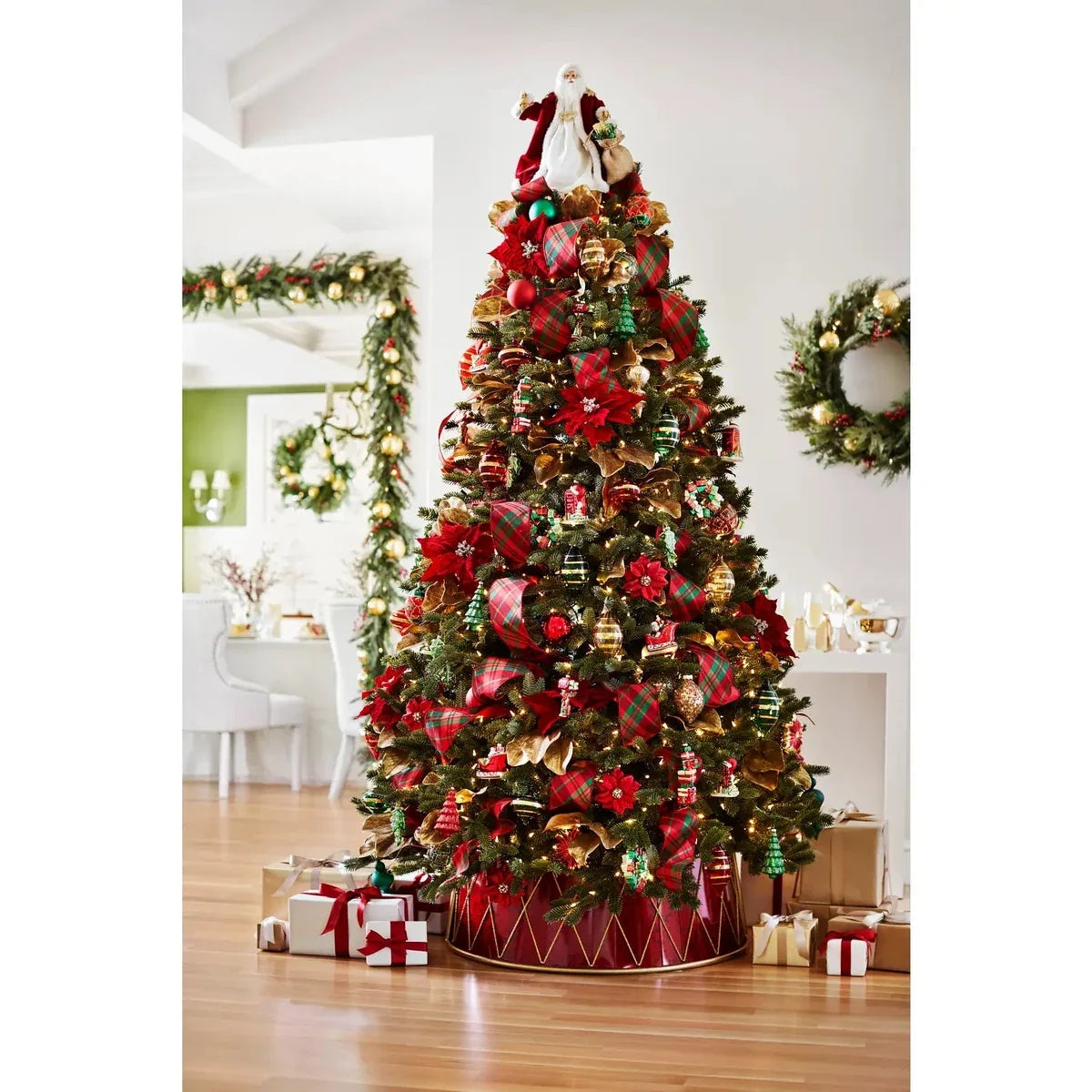 Saia Rígida para Árvore de Natal Tambor Vermelho com Detalhes Dourados