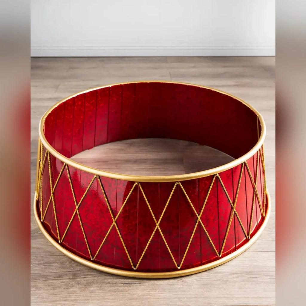 Saia Rígida para Árvore de Natal Tambor Vermelho com Detalhes Dourados