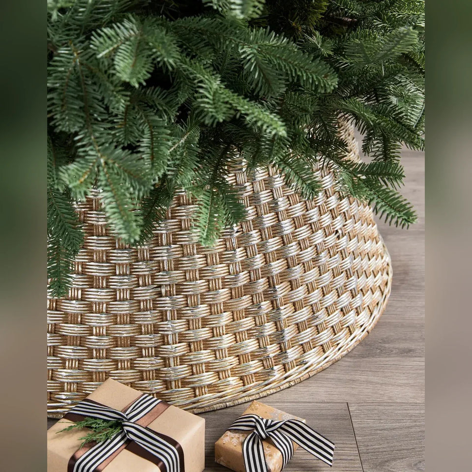 Saia Rígida para Árvore de Natal Trançada Dourado Champagne
