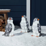 Trio de Pinguins de Acrílico Iluminados 34 cm para Jardim