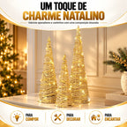 Trio de Árvores Cone Douradas com LED - 40, 50 e 60 cm