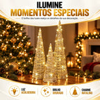 Trio de Árvores Cone Douradas com LED - 40, 50 e 60 cm