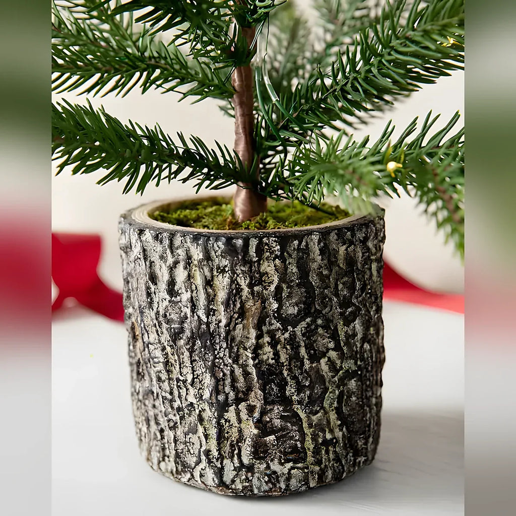 Trio de Mini Árvores de Natal Bosque Encantado com Vasos Rústicos e Luzes LED
