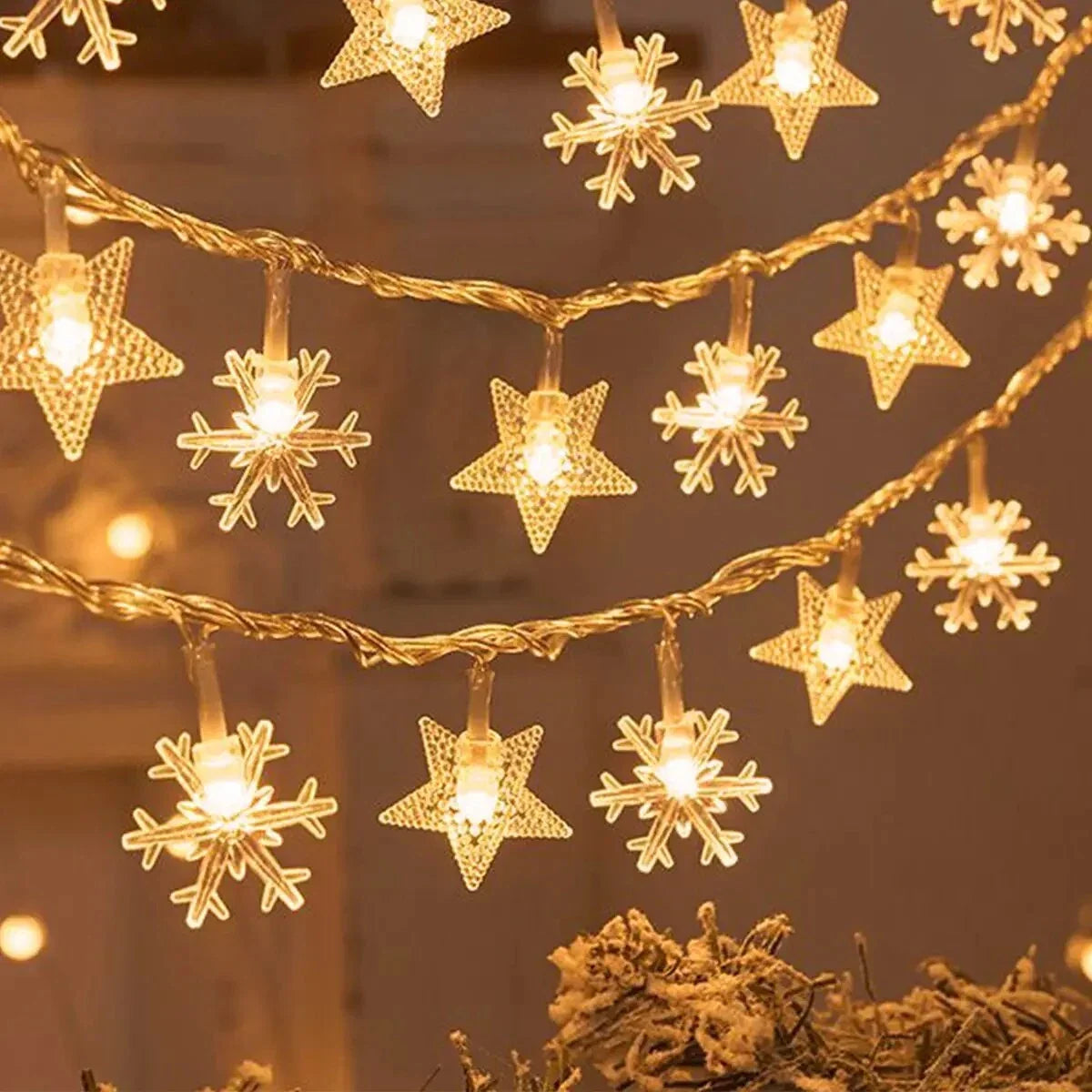 Varal de Luzes de Natal 20 LEDs – 3 m (Árvore, Rena, Estrela e Floco de Neve)