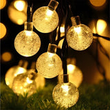 Varal de Luzes Solar com Bolinhas de Cristal – Branco Quente, 5 m a 20 m