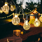 Varal de Luzes Solar com Bolinhas de Cristal – Branco Quente, 5 m a 20 m