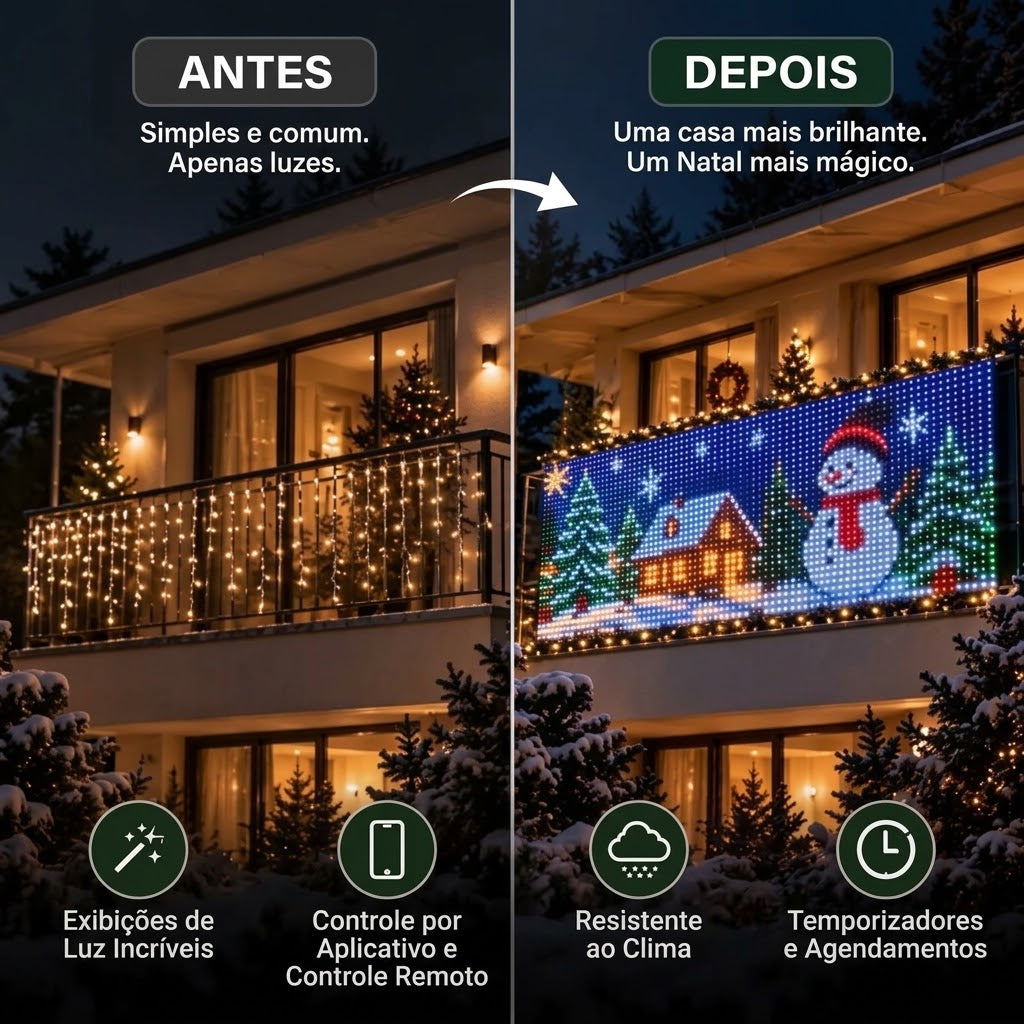 Cortina de LED Inteligente Festilume - sacada iluminada